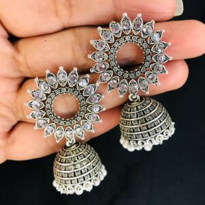 Desire Collection Silver Oxidized Earrings Jhumka for Women & Girl (Black)