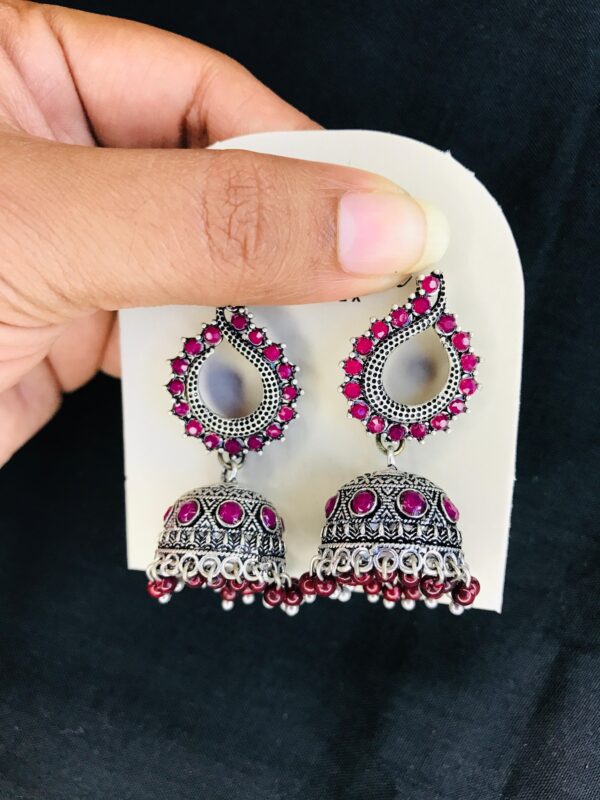 Oxidised Silver Pink Floral Jhumka Earrings Alloy Jhumki Earring