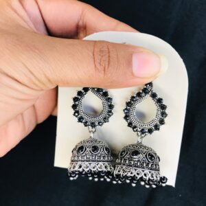 Oxidised Silver Pink Floral Jhumka Earrings Alloy Jhumki Earring